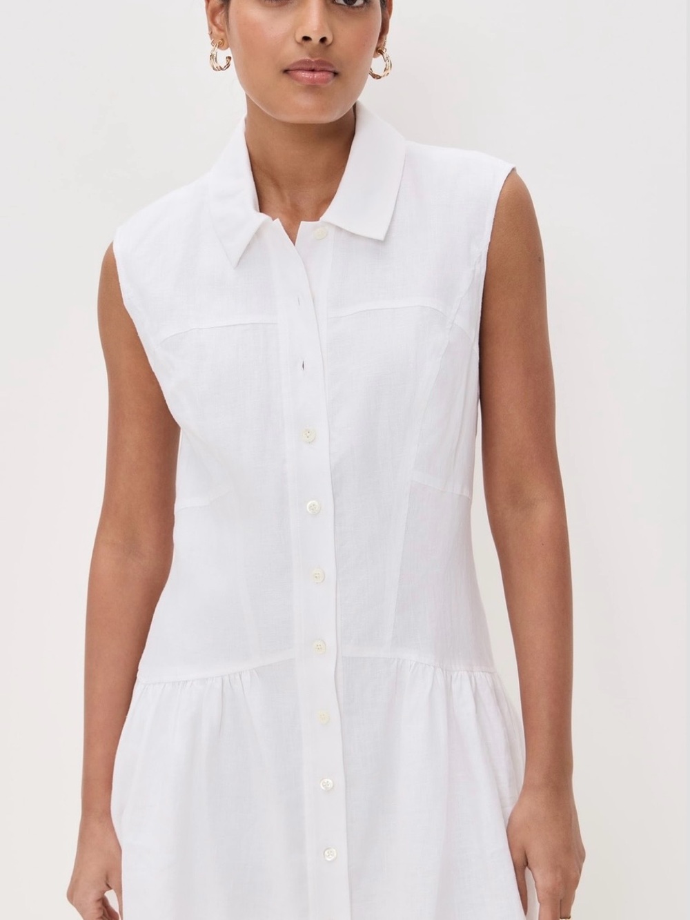 Frame The Linen Sleeveless White Button-Front Linen Shirt Dress Size M - Picture 4 of 11